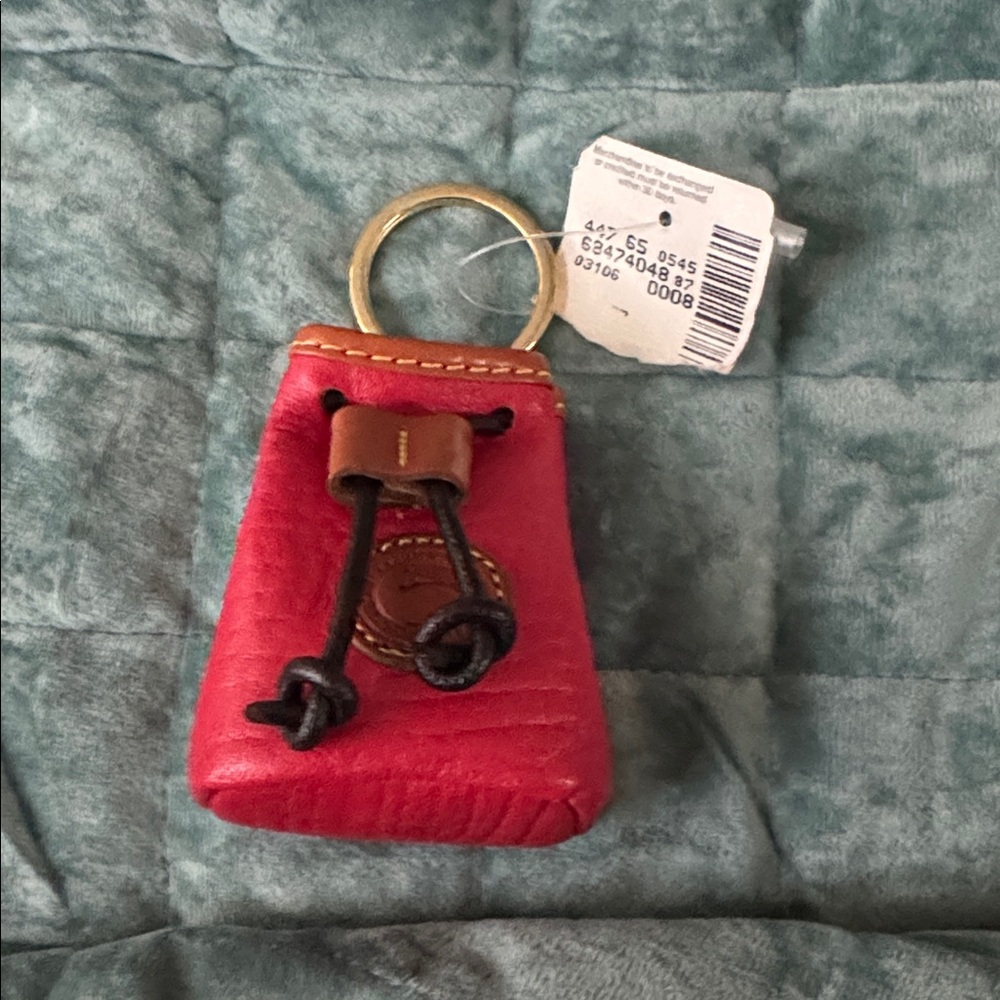 Vintage Dooney & Bourke RARE  Leather Drawstring Keychain Coin Pouch Red new
